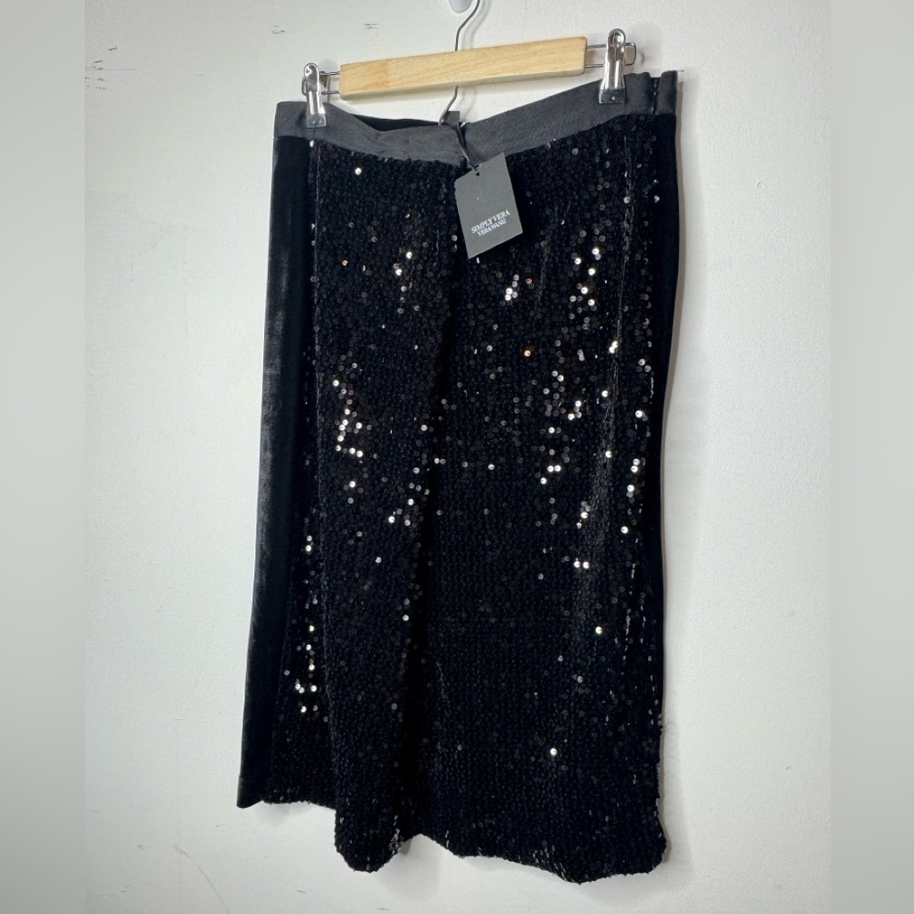 NWT SIMPLY VERA WANG Black Sequin Front velvet Velour Pencil Skirt Womens XXL
